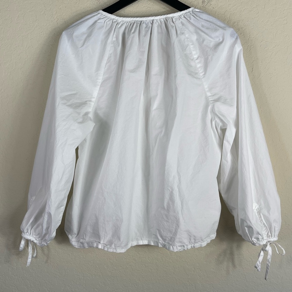 J. Crew Tie Sleeve Button Front Cotton Poplin Top in White Size Large - Picture 8 of 11